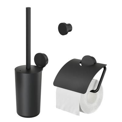 Toiletaccessorieset Geesa Opal | Toiletborstel met houder - Toiletrolhouder met klep - Handdoekhaak | Zwart