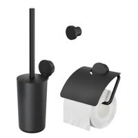 Toiletaccessorieset Geesa Opal | Toiletborstel met houder - Toiletrolhouder met klep - Handdoekhaak | Zwart