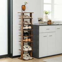 Schoenenrek van Hout 8-Traps Schoenenstandaard Schoenenorganizer Verticaal Vrijstaand Opbergrek (Bruin/ Wit / Zwart)