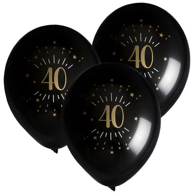 Verjaardag leeftijd ballonnen 40 jaar - 24x - zwart/goud - 23 cm - Feestartikelen/versieringen Verjaardag leeftijd ballonnen 40 jaar - 24x - zwart/goud - 23 cm - Feestartikelen/versieringen