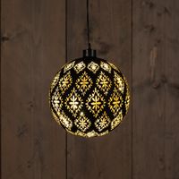 Glass Ball Baroque Black/Gold 15Cm /12Led Warm White / - Anna's Collection