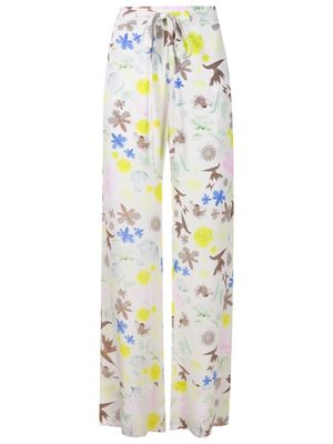 Gloria Coelho pantalon palazzo fleuri à lien de resserrage - Tons neutres