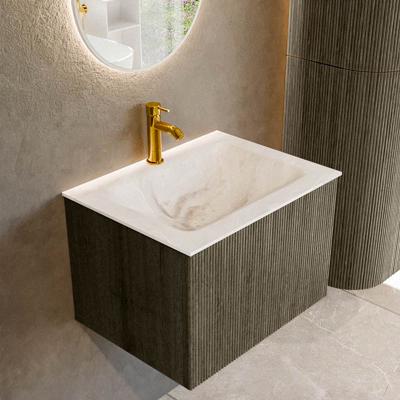 Badmeubel Mondiaz Kurve-Dlux | 60 cm cm | Meubelkleur Shadow | Wastafelkleur Frappe | Solid surface | Wasbak midden spoelbak | 1 kraangat