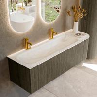 Badmeubel Mondiaz Kurve-Dlux | 145 cm cm | Meubelkleur Shadow | Wastafelkleur Ostra | Solid surface | Wasbak links zijde spoelbak | 2 kraangaten