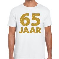 65 jaar goud glitter verjaardag/jubileum kado shirt wit heren - thumbnail