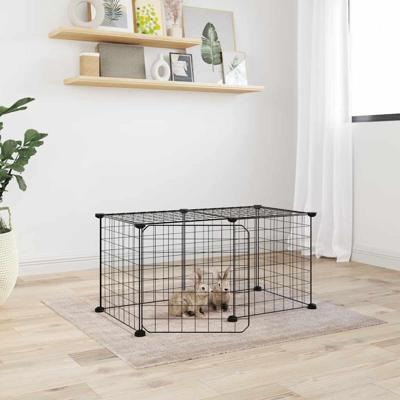 VidaXL Huisdierenkooi met deur 8 panelen 35x35 cm staal zwart
