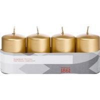 Cilinderkaarsen/stompkaarsen - set 4x - goud - 5 x 8 cm - 18 branduren