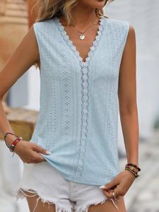 Lace Plain Casual Tank Top