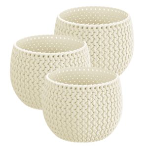 Set van 3x stuks plantenpotten/bloempotten kunststof dia 18 cm en hoogte 13.5 cm creme wit