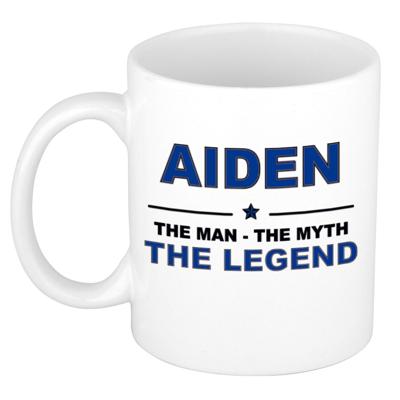 Aiden cadeau mok - man myth legend - naam koffiemok / beker - wit en blauw - 300 ml Aiden cadeau mok - man myth legend - naam koffiemok / beker - wit en blauw - 300 ml