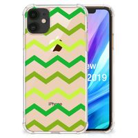 Apple iPhone 11 Doorzichtige Silicone Hoesje Zigzag Groen - thumbnail