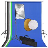 Fotostudioset met softboxlampen, achtergrond en reflector