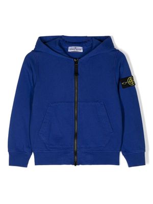 Stone Island Junior hoodie zippé à patch Compass - Bleu