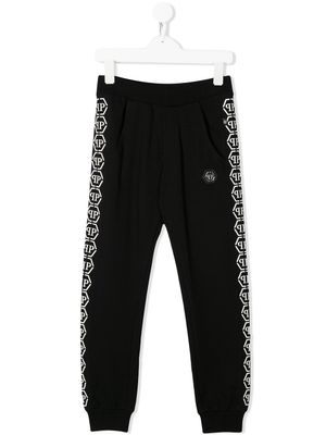 Philipp Plein Junior pantalon de jogging à bande logo - Noir
