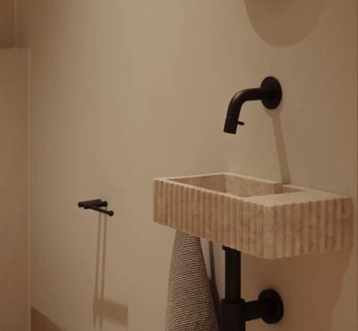 Loutro Fontein Marmer Mat Beige met Kraangat en Kraan Rechts 40x20x9 cm