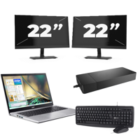 Acer Aspire A315-44P - AMD Ryzen 7 5700U - 15 inch - 16GB RAM - 256GB SSD - Windows 11 Home + 2x 22 inch Monitor