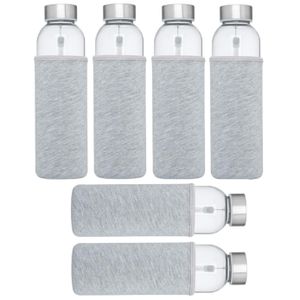 6x stuks glazen waterfles/drinkfles met grijze softshell bescherm hoes 500 ml