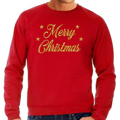Foute Kersttrui - sweater - Merry Christmas - goud / glitter - rood - heren - kerstkleding