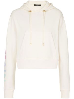 Balmain hoodie crop à logo imprimé - Blanc