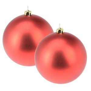 Grote decoratie kerstballen - 2x - rood - 18 cm - kunststof - mat - kerstversiering