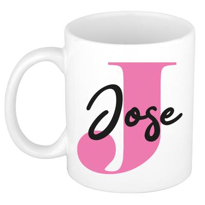 Naam mok Jose - roze - wit - keramiek - 300 ml - verjaardag/cadeau beker