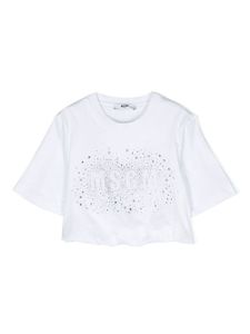 MSGM Kids t-shirt en coton à logo strassé - Blanc