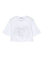 MSGM Kids t-shirt en coton à logo strassé - Blanc