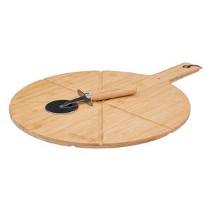 Pizza serveerplank met pizzasnijder - bamboe - 37 cm - dubbelzijdig - snijplank/keukenhulpje