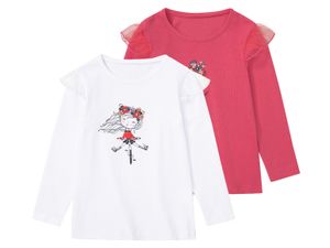 lupilu 2 meisjes shirts met lange mouwen (110/116, Wit/koraal)