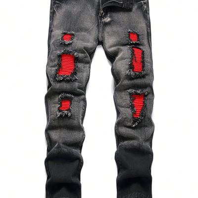 Men's Black Distressed Denim Jeans - Straight Leg Street Style 36