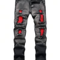 Men's Black Distressed Denim Jeans - Straight Leg Street Style 36