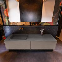 Badkamermeubelset Mondiaz Erin 150 cm met 2 Lades met RIDGE Wastafel Links Dark grey Zonder Kraangaten Greeploos Mat Smoke