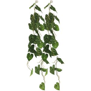 Bellatio Design kunstplant/hangplant slinger - 2x - Anthurium - groen - 109 cm