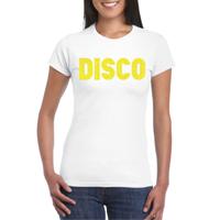 Verkleed T-shirt voor dames - disco - wit - geel glitter - jaren 70/80 - carnaval/themafeest - thumbnail