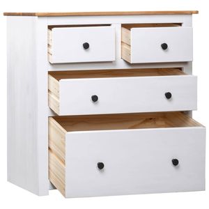 The Living Store Dressoir - Massief grenenhout - 80 x 40 x 83 cm - 4 lades - Wit/natuurlijke houtkleur