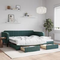 Slaapbank onderschuifbed lades 100x200 cm fluweel donkergroen