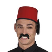 Funny Fashion Arabische Marokkaanse verkleed set - Fez hoedje rood - en nepsnor zwart