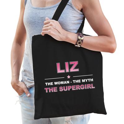 Naam cadeau tasje Liz - the supergirl - zwart - voor dames - katoen