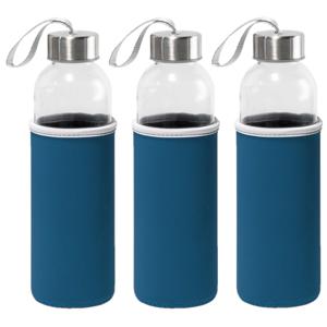 Sport waterfles/drinkfles - 6x - met softshell beschermhoes blauw - 520 ml - Sportfles - Bidon