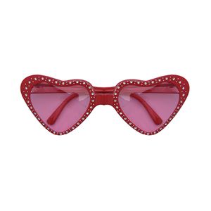 Hippie Flower Power Sixties hartjes glazen zonnebril rood   -