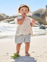 Short voor babymeisjes van katoengaas blauw, gestreept