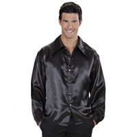 Carnaval verkleed seventies/disco satijnen blouse heren zwart XL  - - thumbnail