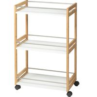 Keuken opberg trolley/roltafel met 3 plankjes - bruin/wit - bamboe - 51 x 30 x 80 cm - thumbnail