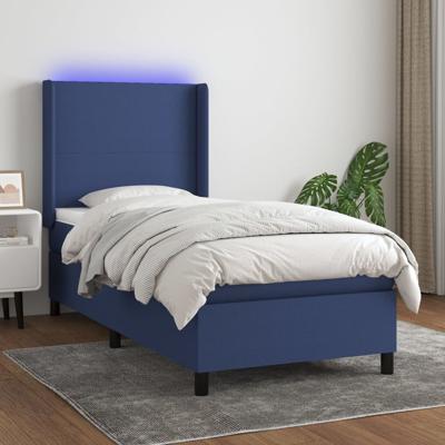 Boxspring met matras en LED stof blauw 100x200 cm