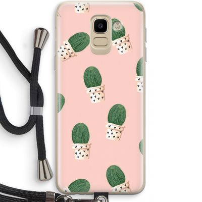 Cactusprint roze: Samsung Galaxy J6 (2018) Transparant Hoesje met koord
