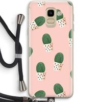Cactusprint roze: Samsung Galaxy J6 (2018) Transparant Hoesje met koord