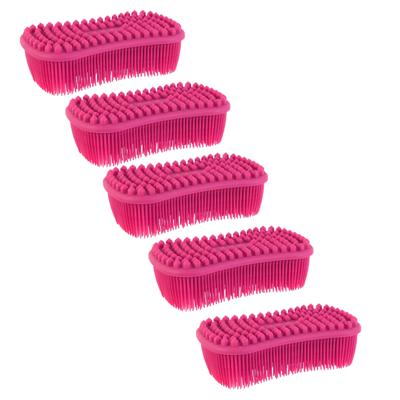 Schoonmaak afwas pannen/schalen spons - 5x - silicone - 2 zijdig - roze - 14 x 7 cm
