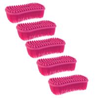 Schoonmaak afwas pannen/schalen spons - 5x - silicone - 2 zijdig - roze - 14 x 7 cm
