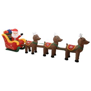 The Living Store Opblaasbare kerstman met rendieren - Kerstdecoratie 490x85x140 cm - LED