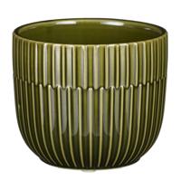 Mica Decorations - Plantenpot/bloempot - keramiek - groen - stripes patroon - D11 x H9 cm